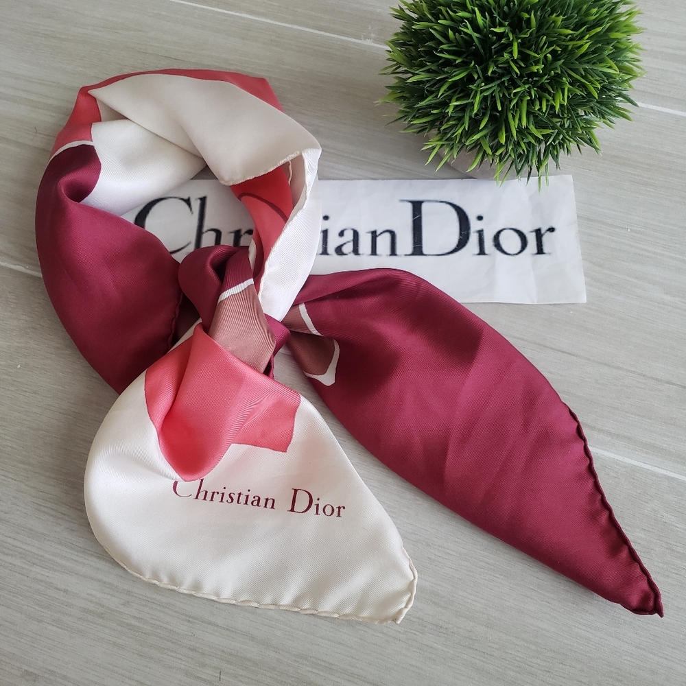 Dior Burgundy and Cream Silk Scarf